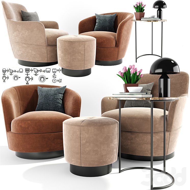Minotti Jacques Armchair Set