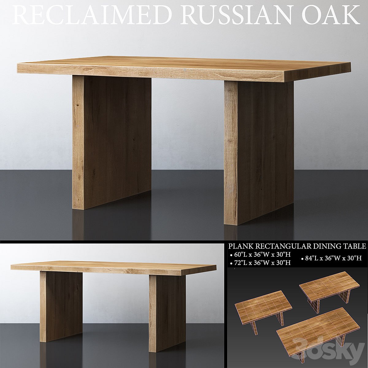 RECLAIMED RUSSIAN OAK PLANK RECTANGULAR DINING TABLE Medium