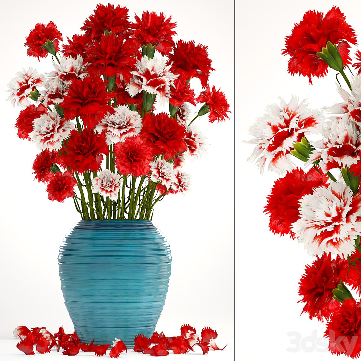 Bouquet of flowers 13. Carnation, vase, red flowers, decor