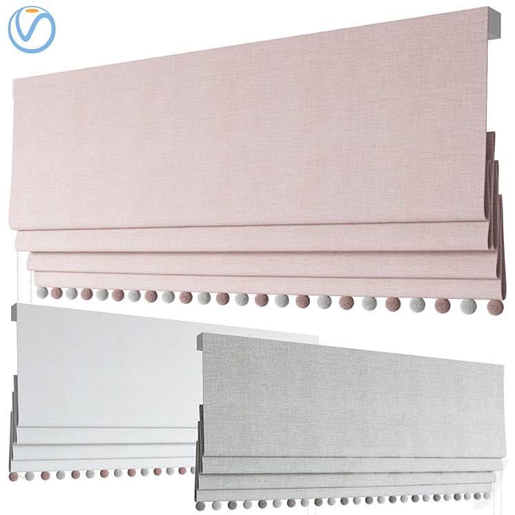 Roman Curtains 121 | Etsy | Blush Roman blind with pompoms