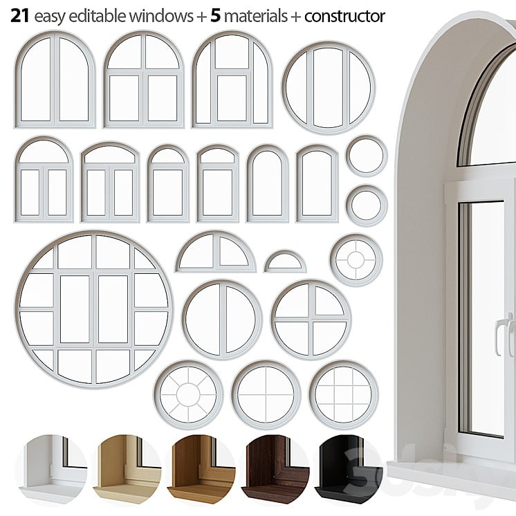 Set of round and arched windows