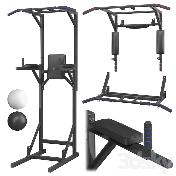 Set - wall horizontal bar, horizontal bar 3 in 1 and full horizontal bar-bars-press