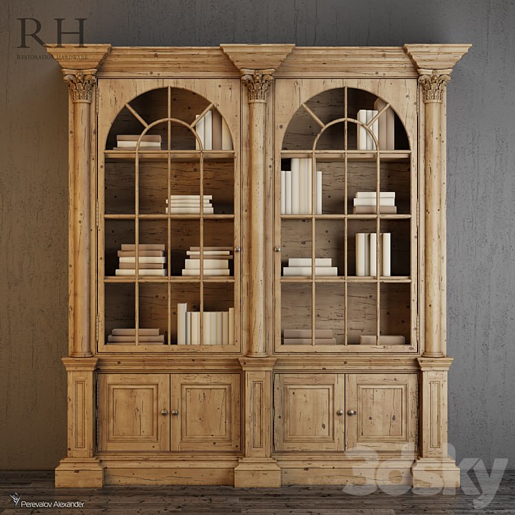 RH Palladian Salvaged Pine Library Bookcase Double