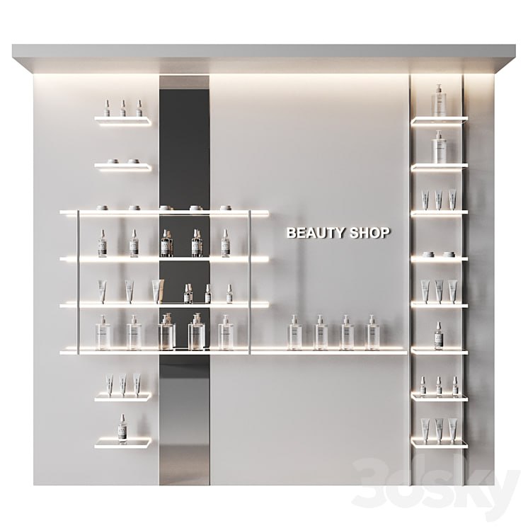 Glowing shelves for a cosmetics store