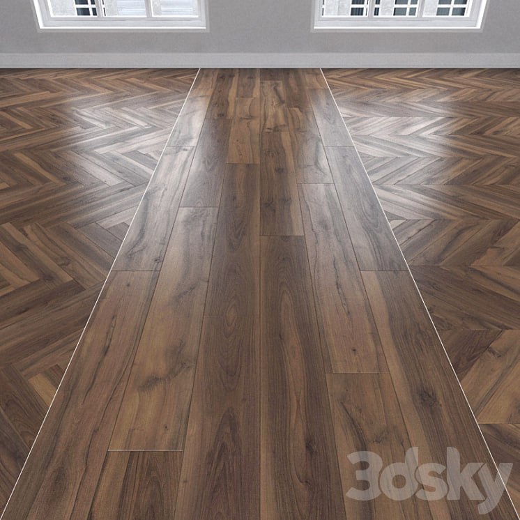 Parquet Walnut, 3 types: herringbone, linear, chevron.