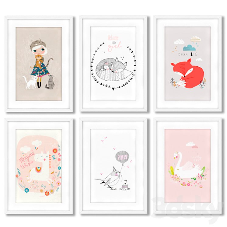 Posters for the design of a children's room for a girl.