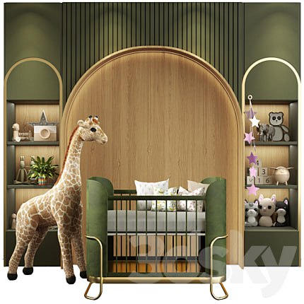 Children's room with toys and a crib. Children's room