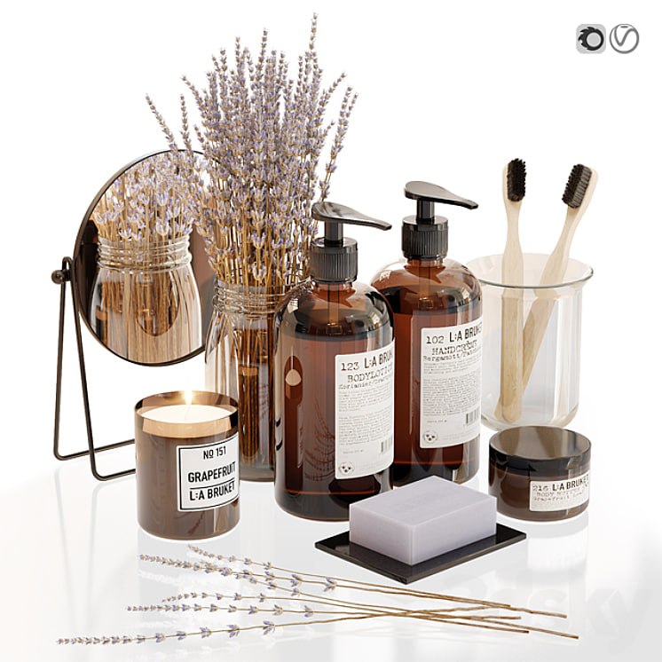 LA Bruket decor set for bathroom with lavender