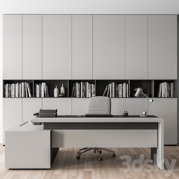 Boss Desk with Library Gray Set - Office Furniture 249