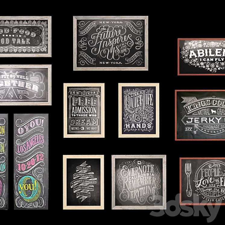 Set of boards with chalk drawings