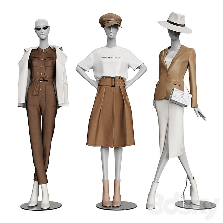 Set of classic women's clothing on mannequins