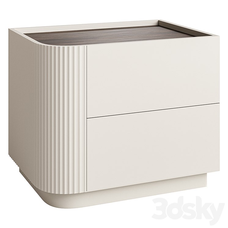 Modern Beige Wood Nightstand with 2 Drawers and Small Height for Bedroom Storage