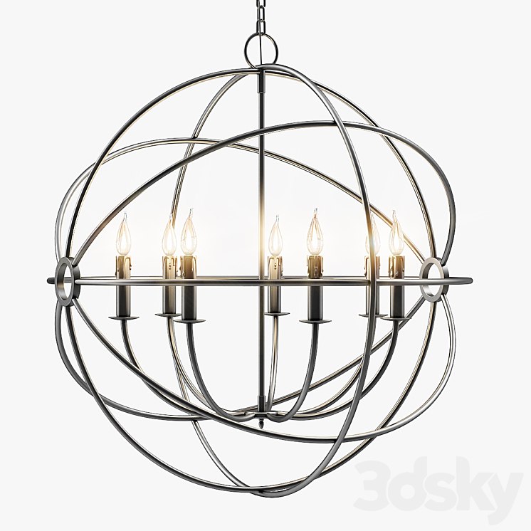 Foucault's Iron Orb Chandelier Rustic Iron Medium