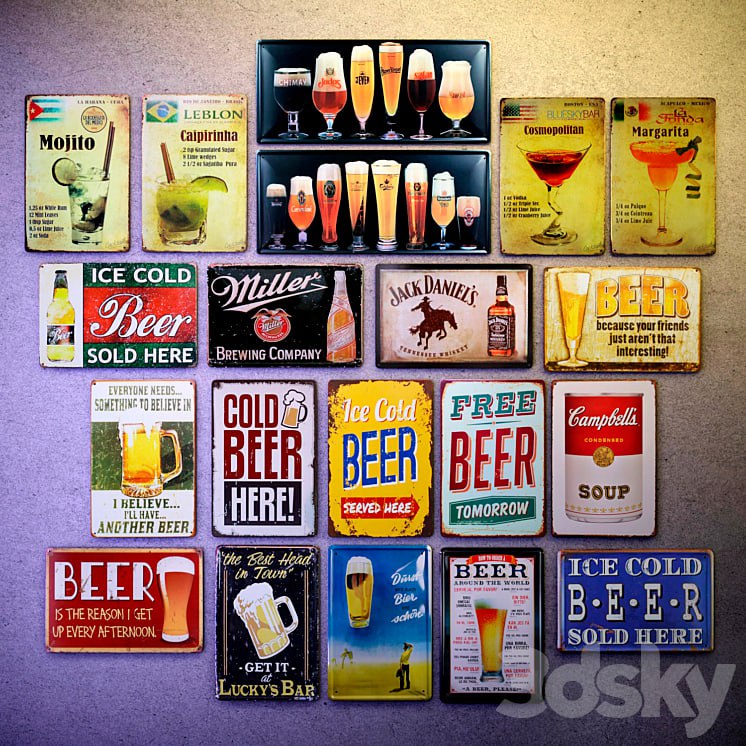 Metal decorative plate - a collection №2. Alcohol