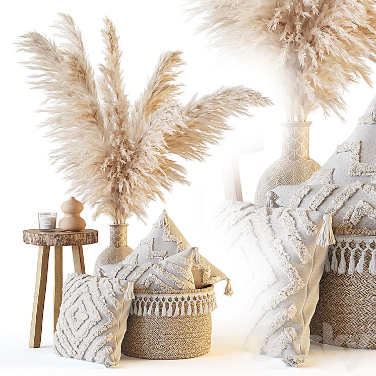 Decorative set with pillows and pampas