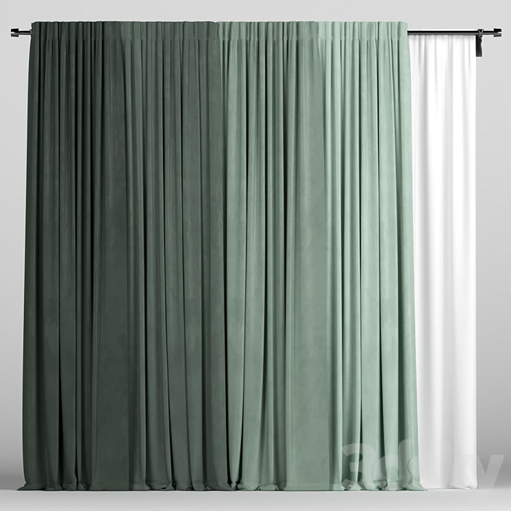 Green curtains with tulle