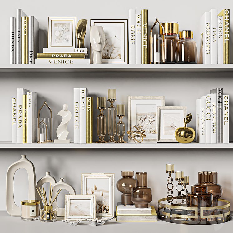 Decorative Set 37. White and gold books.