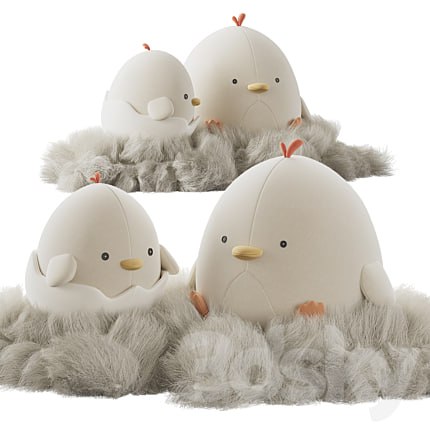 Cute plush chickens in a nest