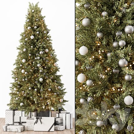 Christmas Decoration 36 - Christmas Silver and Green Tree with Gift