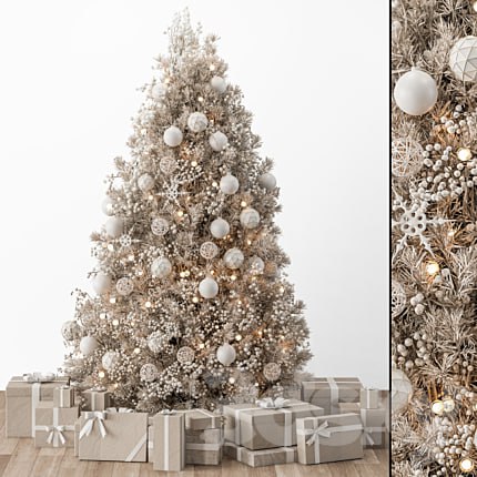 Christmas Decoration 34 - Christmas White and Cream Tree with Gift