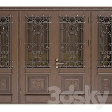 Front door with carvings and forged elements