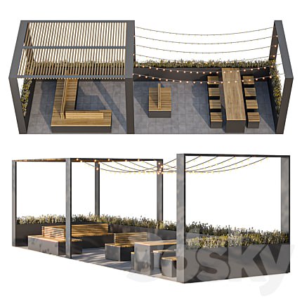 City parklet with garland