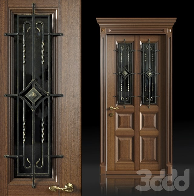 Entrance door with wrought-iron grille -glazed