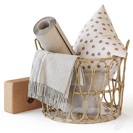 Wicker basket with yoga accessories