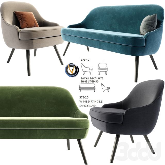 375 walter knoll Armchair And Sofa With Pillow