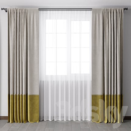 yellow Curtains with metal curtain rod 07