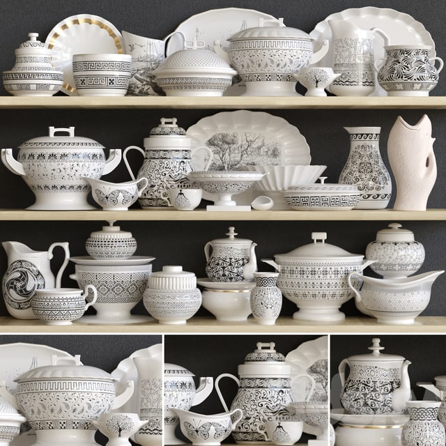 Classic set of dishes from porcelain. Service, kitchen accessories
