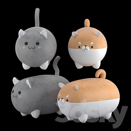 Stuffed toys cat and dog