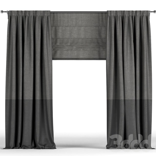 Two-tone black curtains + black roman blind.