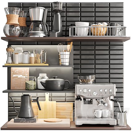 A trifle for a kitchen with a coffee machine