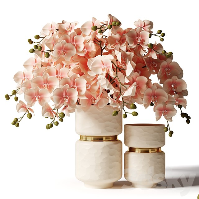 Bouquet of pink orchids in a modern beige vase , , , ,