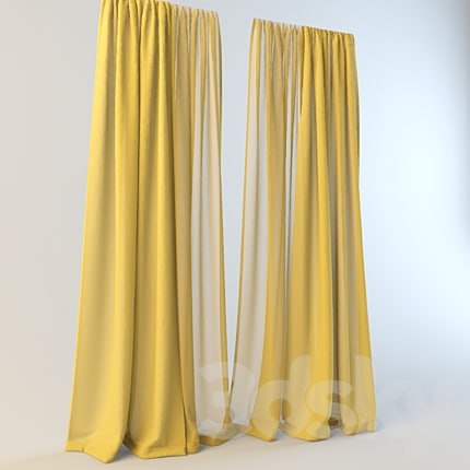yellow curtains with tulle