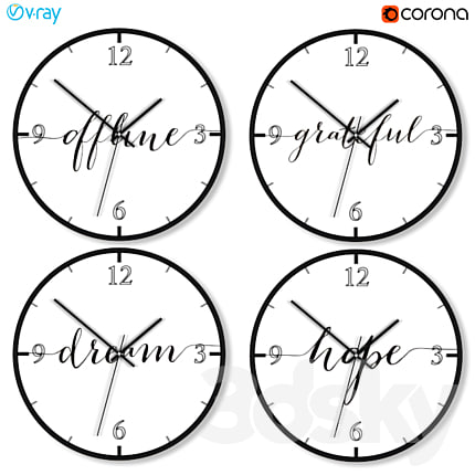 A set of wall clocks with motivational inscriptions.