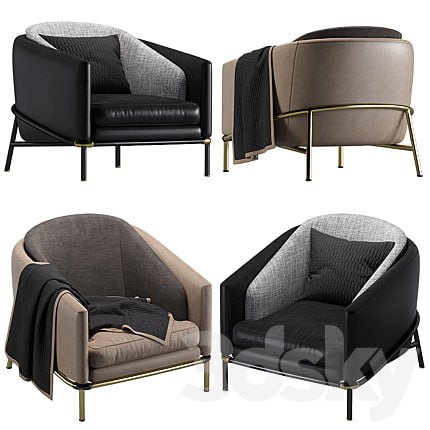 Armchair Minotti Fil noir leather