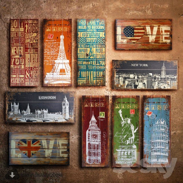 Collection 12: interior plate (decorative sign, wooden panels)