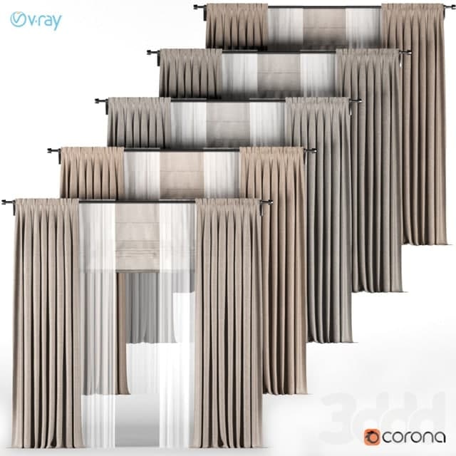 Серия коричневых штор с белым тюлем + римская штора.