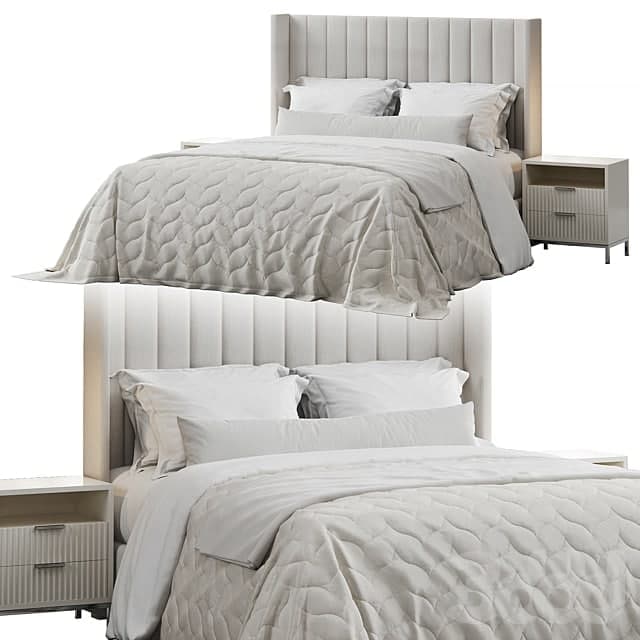 Qween Wingback Striped Headboard Bed