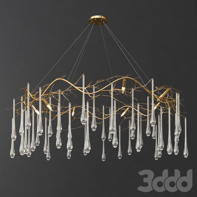 Brass and Glass Teardrop Chandelier