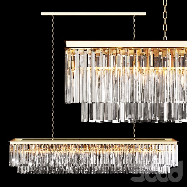 Restoration Hardware 1920S ODEON CLEAR GLASS FRINGE RECTANGULAR CHANDELIER 71 Brass