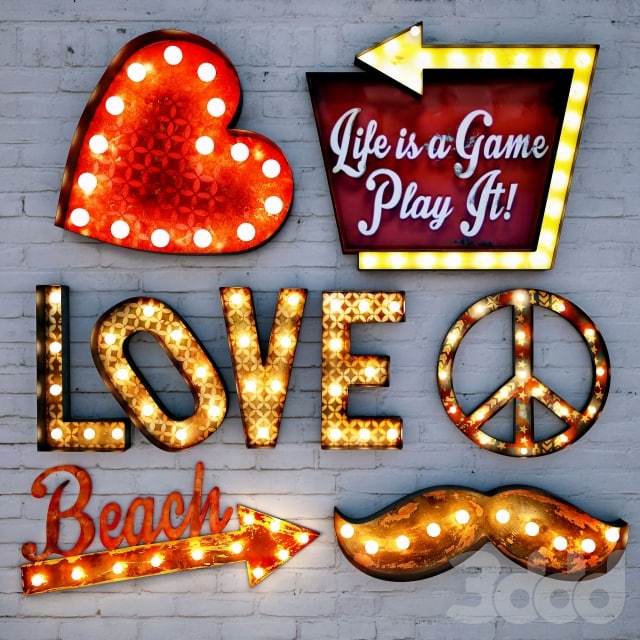 Lighted Metal sign. Set 4 ,