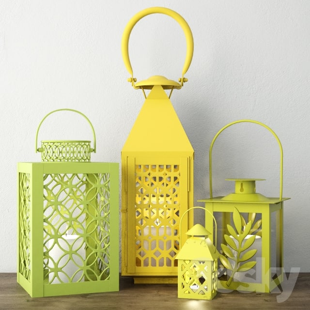 Green &amp; Yellow Metal Lanterns