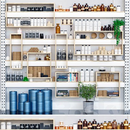 Large cosmetics rack. Beauty salon