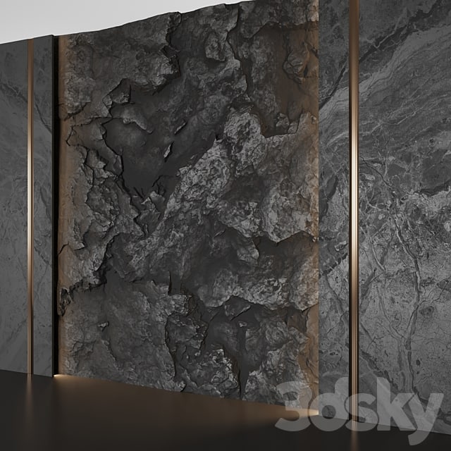 Wall panel with a black rock