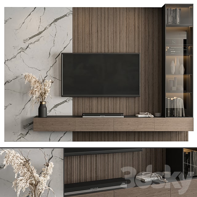 TV Wall Marble Wall and Wood - Set 41