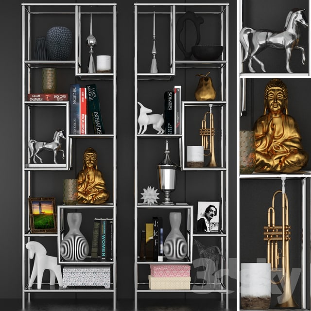 Rack in a modern style with decor and accessories for decorating