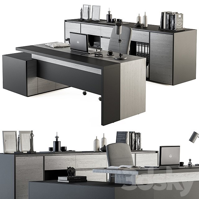 Boss Desk Gray Wood and Black - Office Furniture 248 furniture